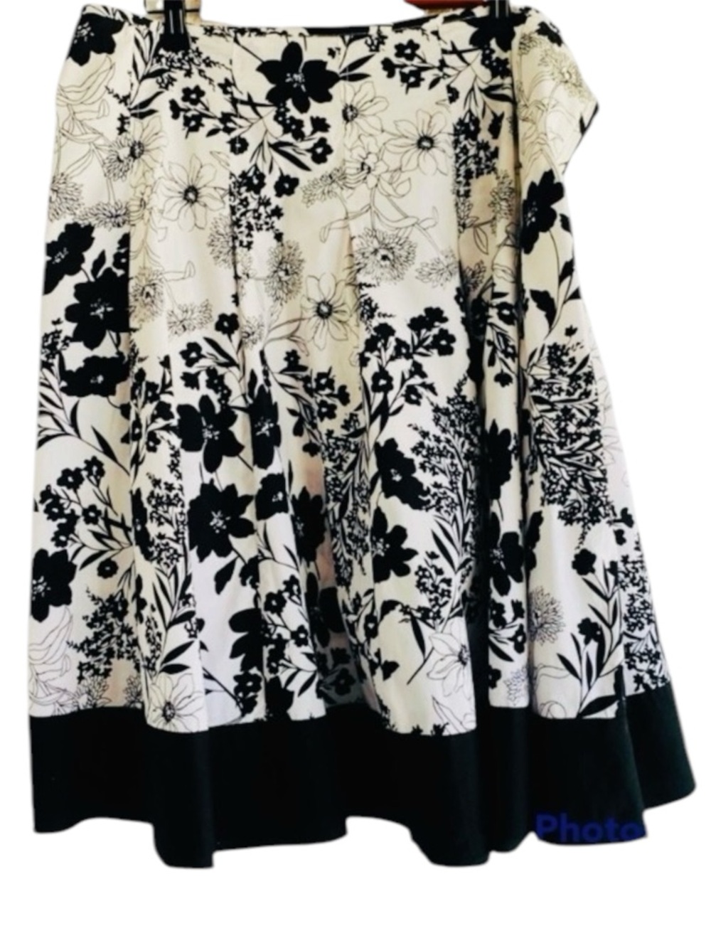 JKLA California Floral Skirt Black White A-line Wide Flair Circle Full Medium